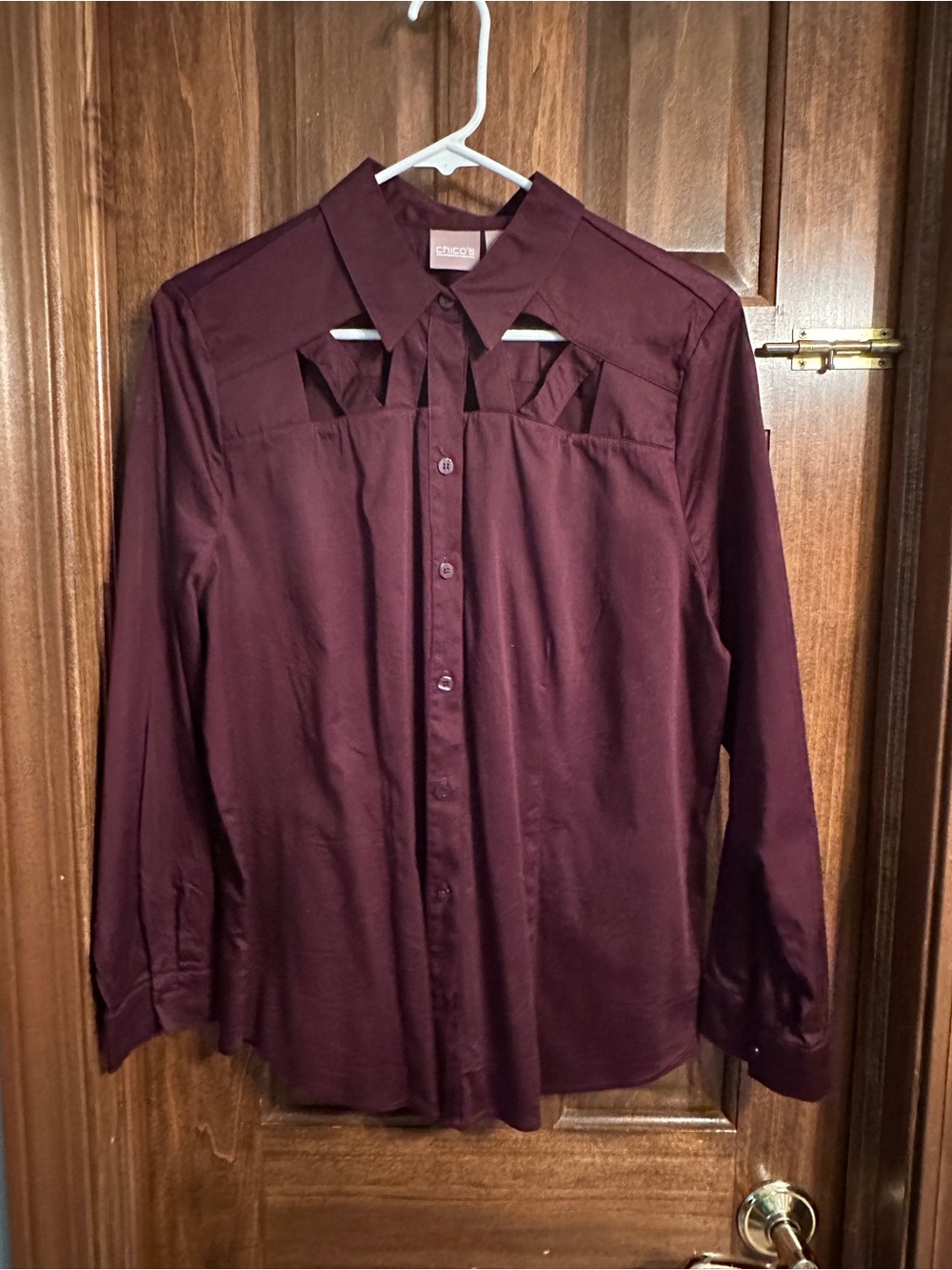 Chico's Women's Long-Sleeve Dress Shirt in Deep Burgundy